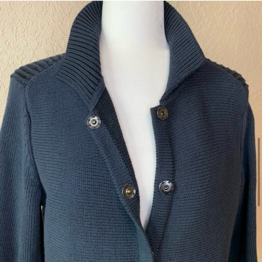 CAbi Pursuit Navy Ribbed Sweater Cardigan